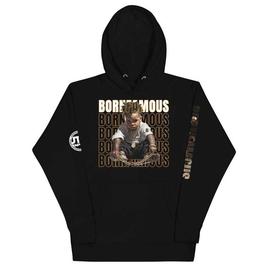 Born Famous "Imported" Platinum Unisex Black Hoodie