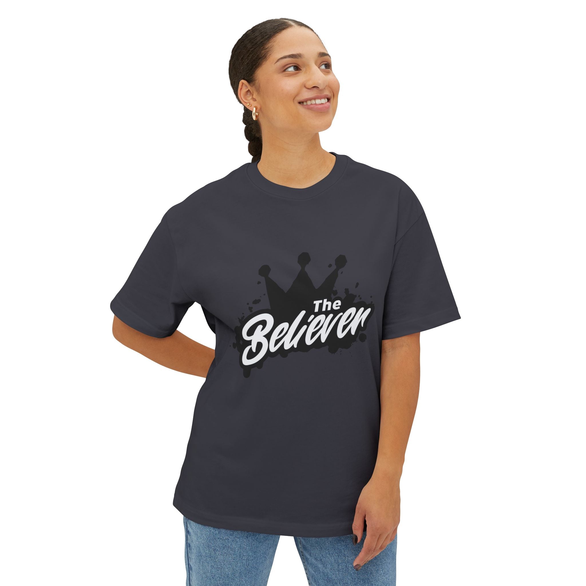 The Believer Crown Tee — Graphic Oversized Boxy T-Shirt