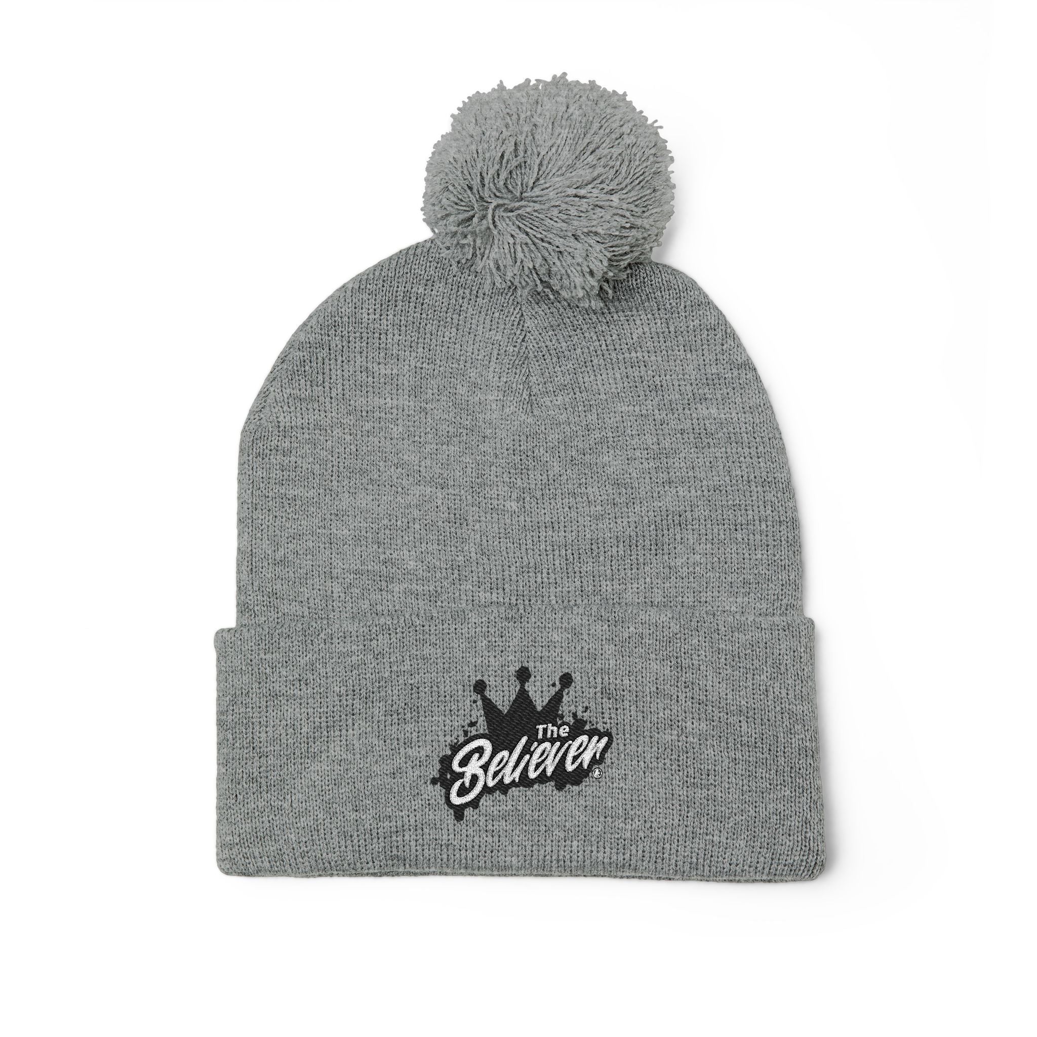 The Believer Embroidered Pom-Pom Knit Cap — 'I'm Queen' Crown Beanie