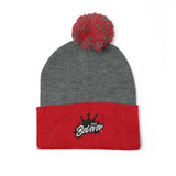 The Believer Embroidered Pom-Pom Knit Cap — 'I'm Queen' Crown Beanie