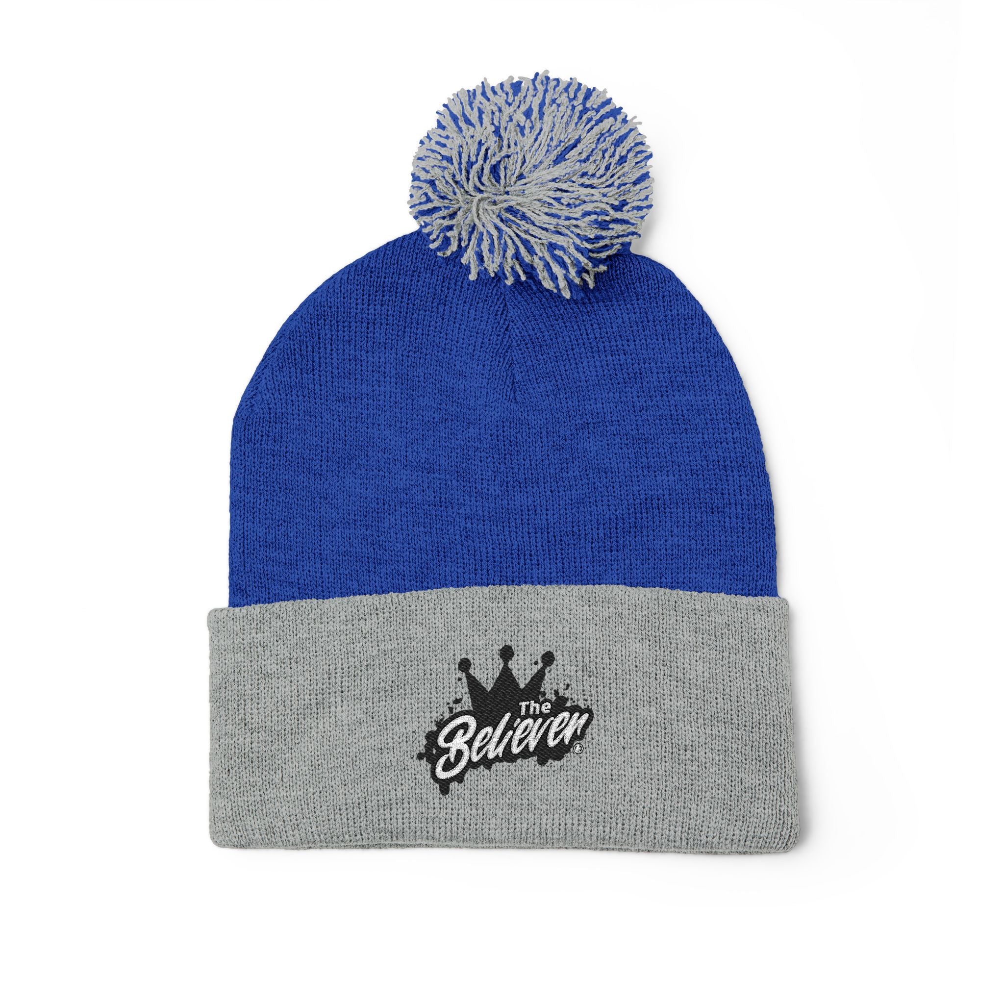 The Believer Embroidered Pom-Pom Knit Cap — 'I'm Queen' Crown Beanie