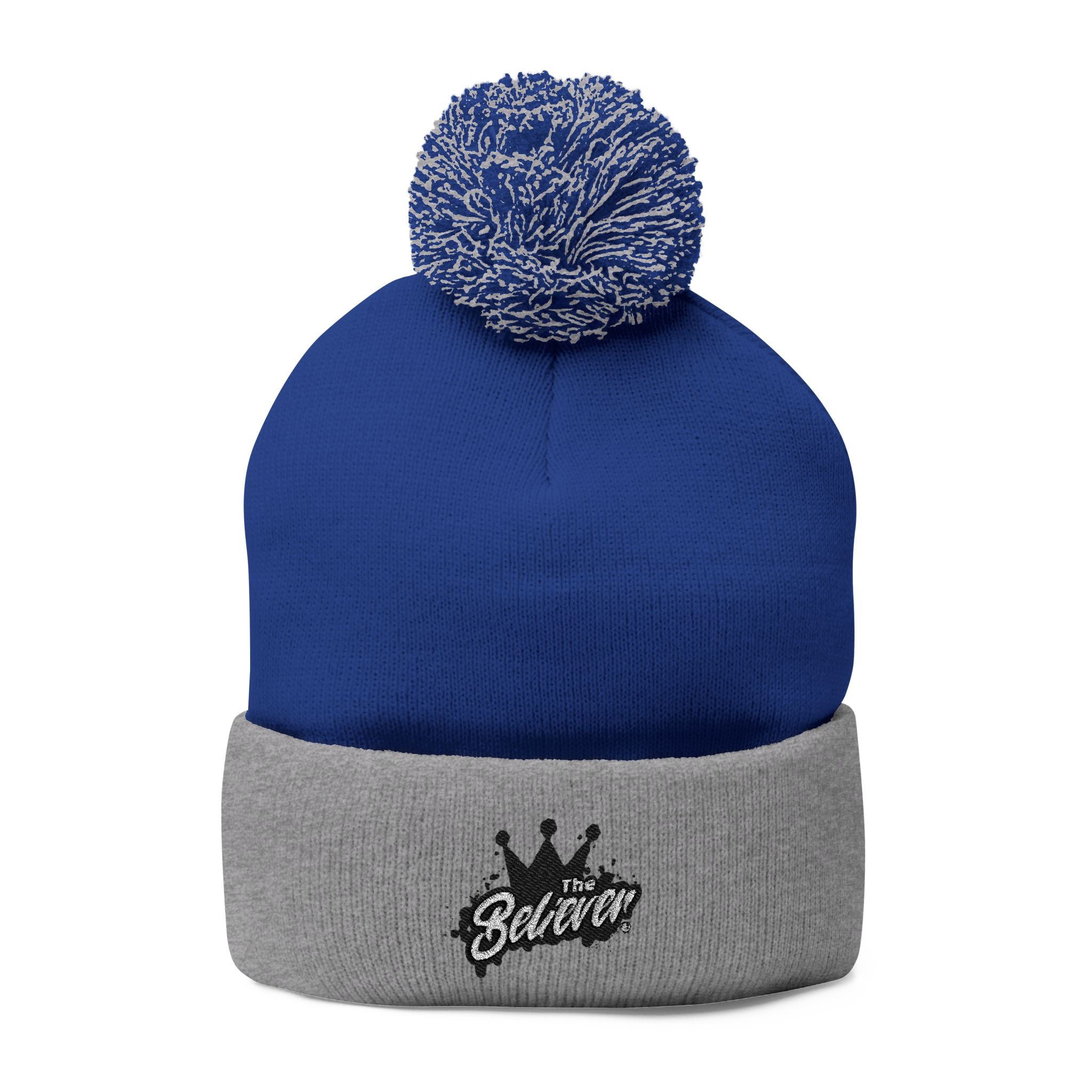 The Believer Embroidered Pom-Pom Knit Cap — 'I'm Queen' Crown Beanie