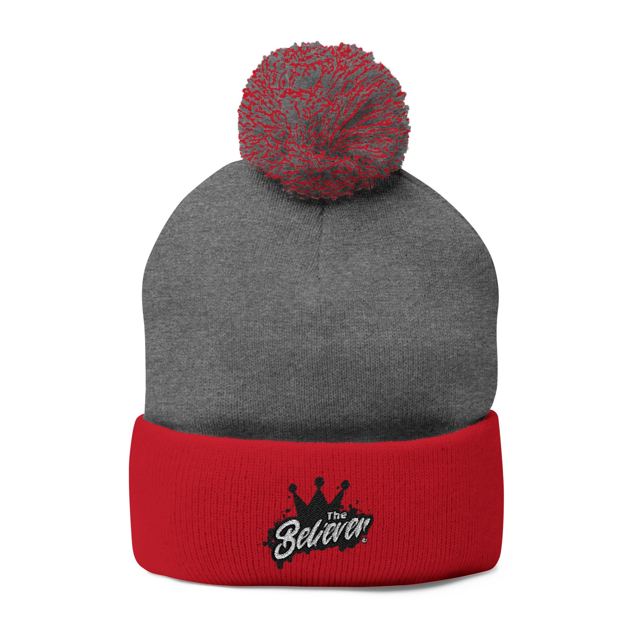 The Believer Embroidered Pom-Pom Knit Cap — 'I'm Queen' Crown Beanie