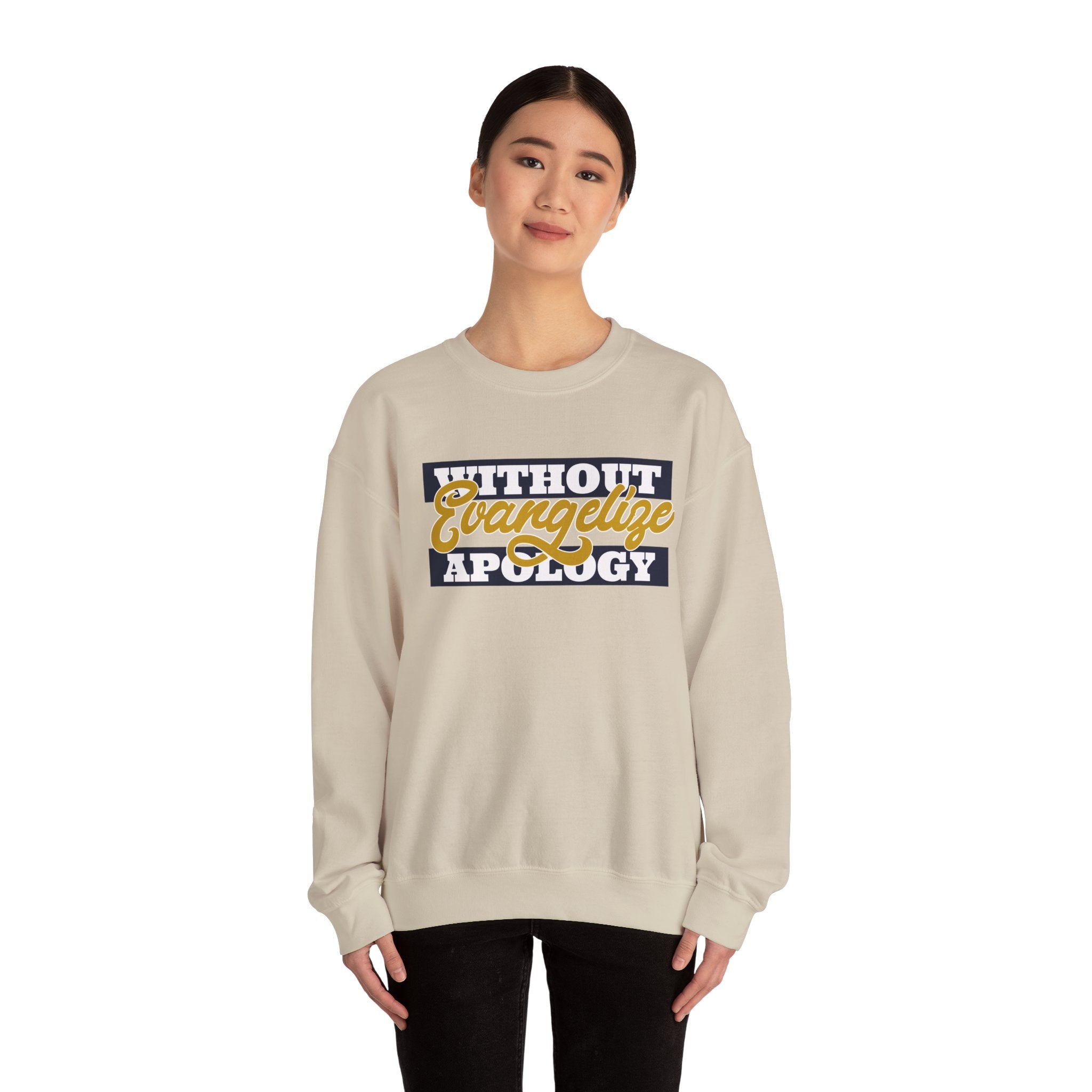 Crewneck Sweatshirt "Without Evangelize Apology" — Faith-Based Graphic Pullover