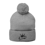 The Believer Embroidered Pom-Pom Knit Cap — 'I'm Queen' Crown Beanie