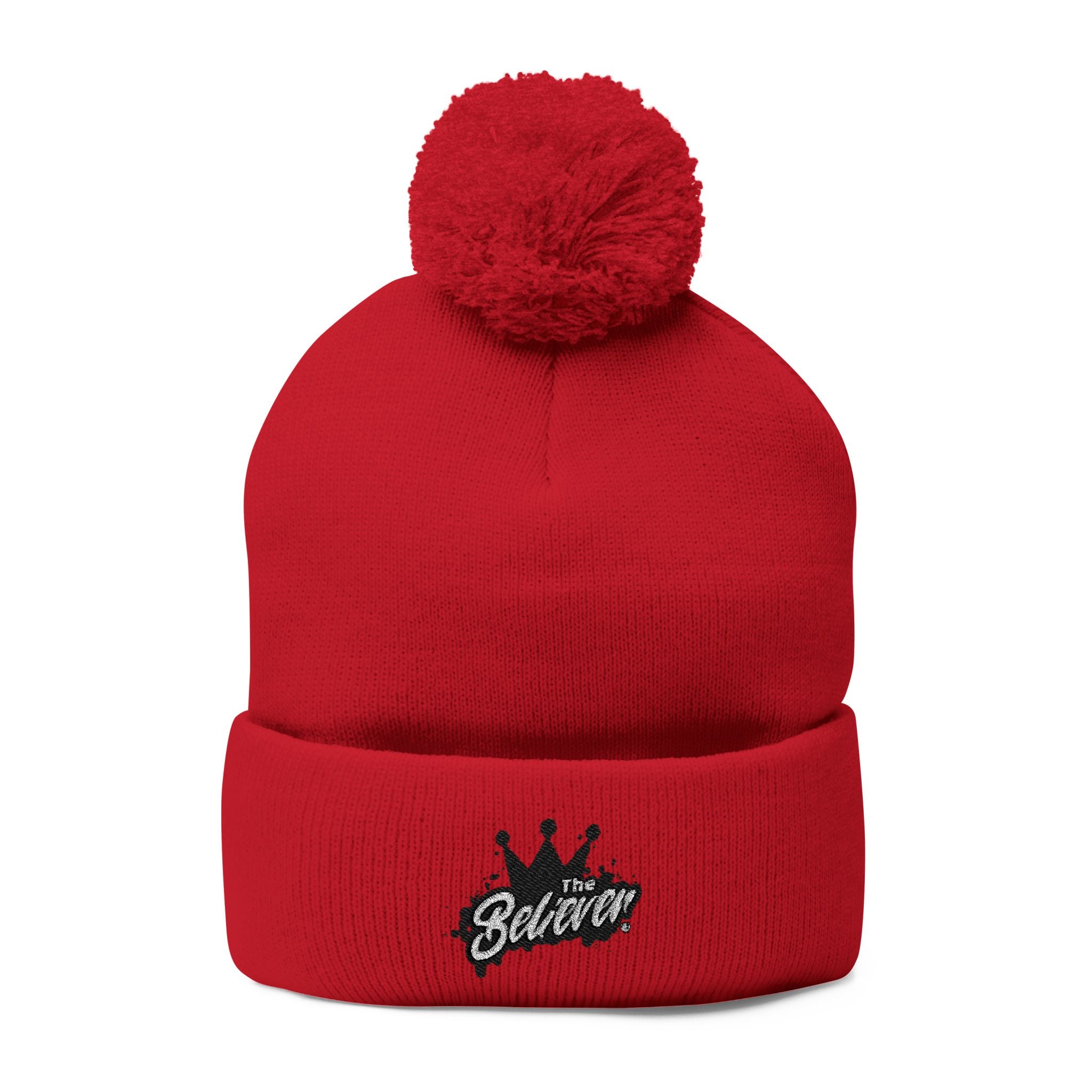 The Believer Embroidered Pom-Pom Knit Cap — 'I'm Queen' Crown Beanie