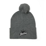 The Believer Embroidered Pom-Pom Knit Cap — 'I'm Queen' Crown Beanie