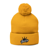 The Believer Embroidered Pom-Pom Knit Cap — 'I'm Queen' Crown Beanie