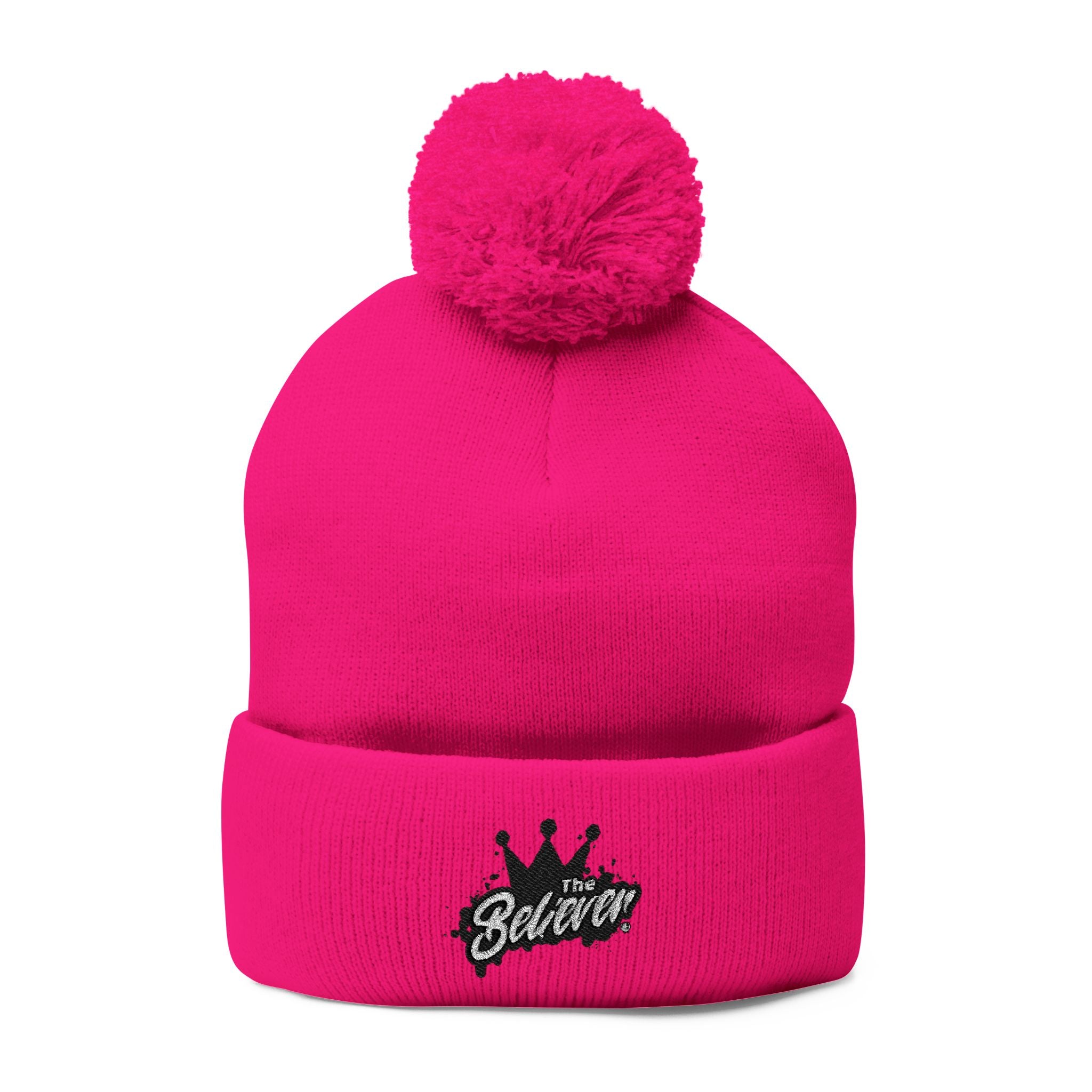 The Believer Embroidered Pom-Pom Knit Cap — 'I'm Queen' Crown Beanie