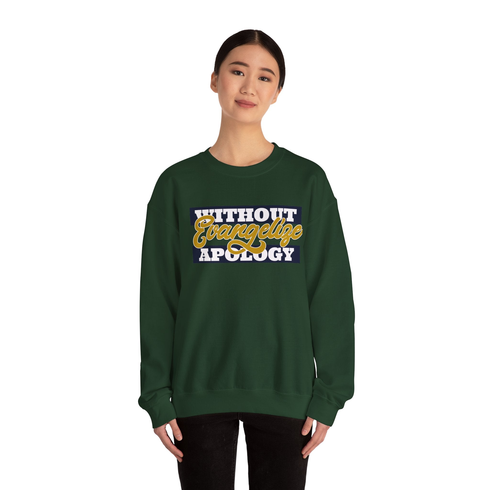 Crewneck Sweatshirt "Without Evangelize Apology" — Faith-Based Graphic Pullover