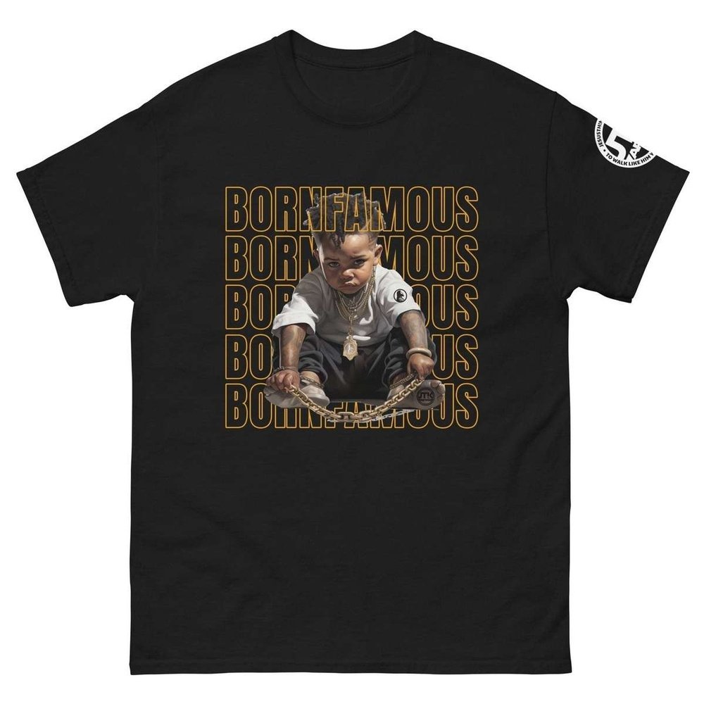 Born Famous "Imported" w/Logo Men's Classic Black Tee