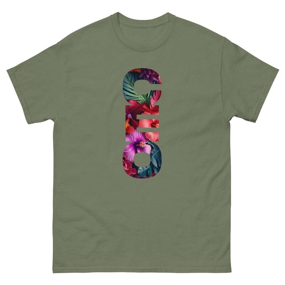 CEO Tropical Men's classic military green  tee