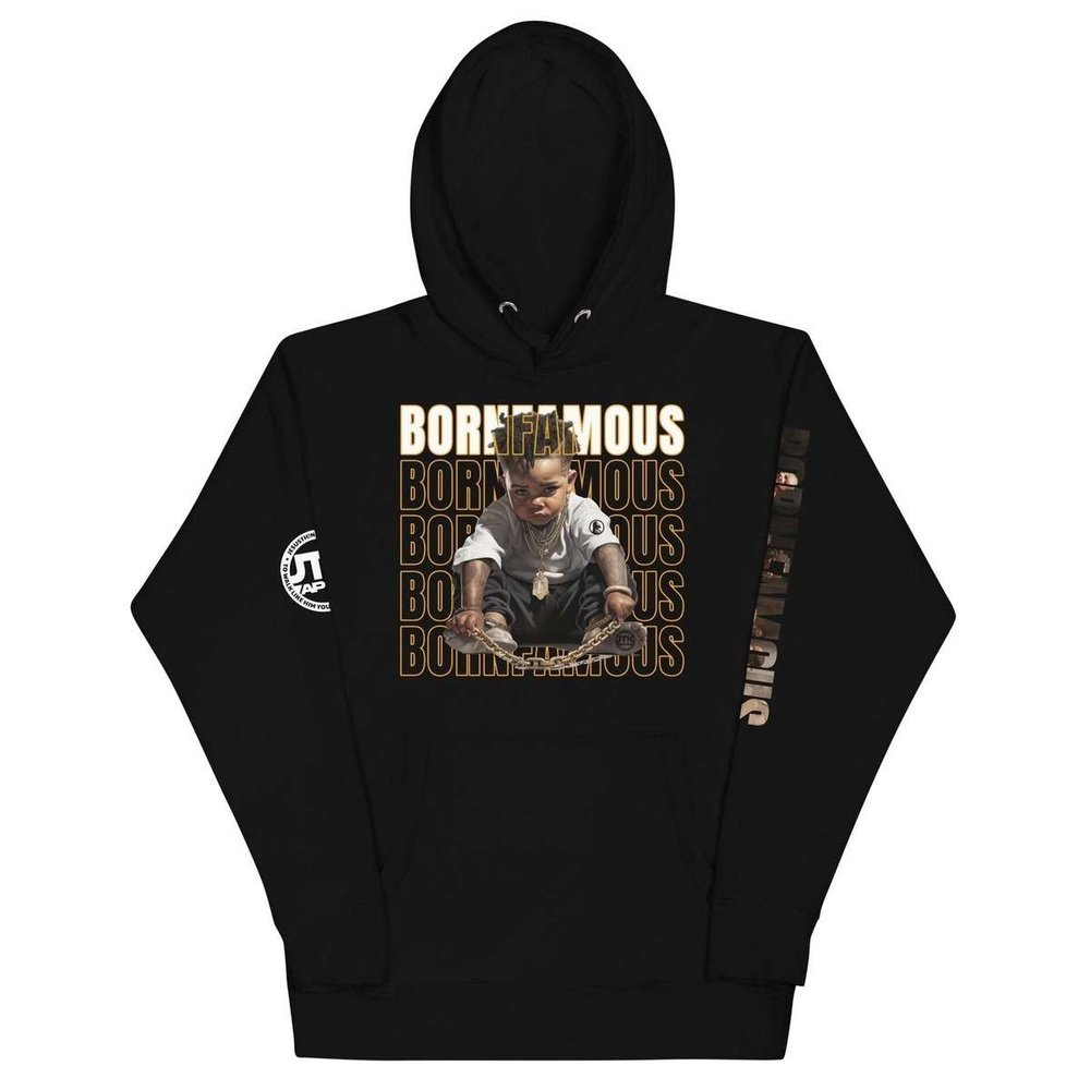 Born Famous "Imported" Platinum Unisex Black Hoodie