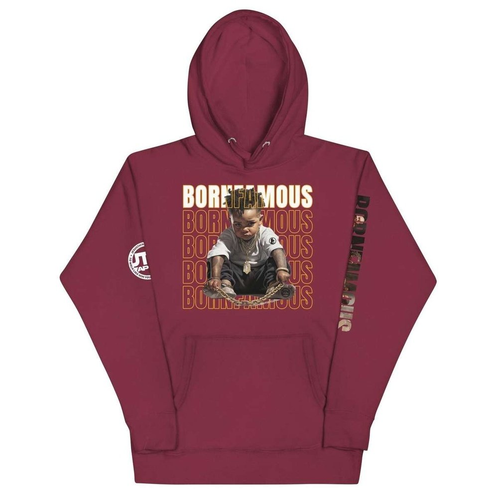 Born Famous "Imported" Platinum Unisex Maroon Hoodie