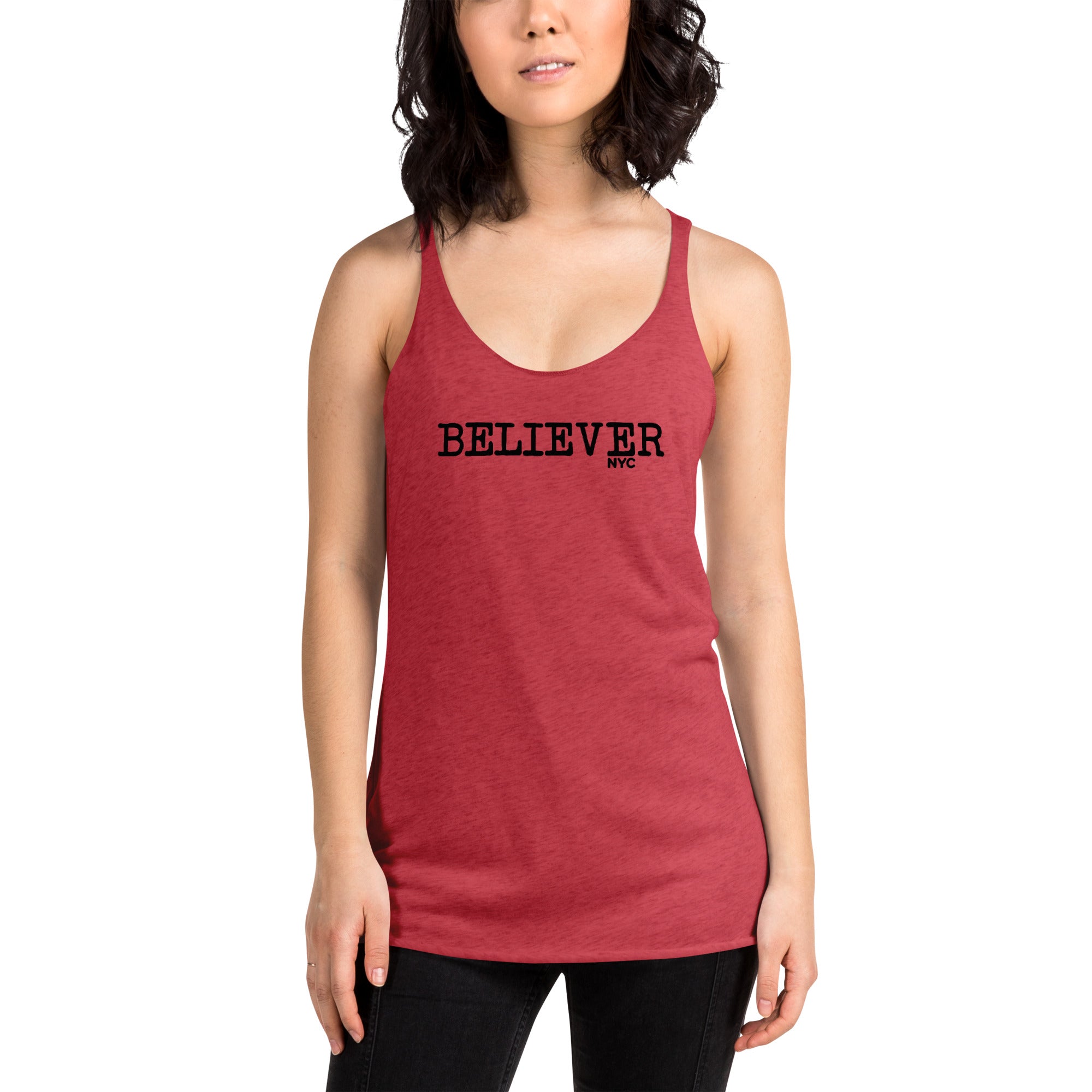 Believer NYC Women's Racerback Vintage Red Front Tank